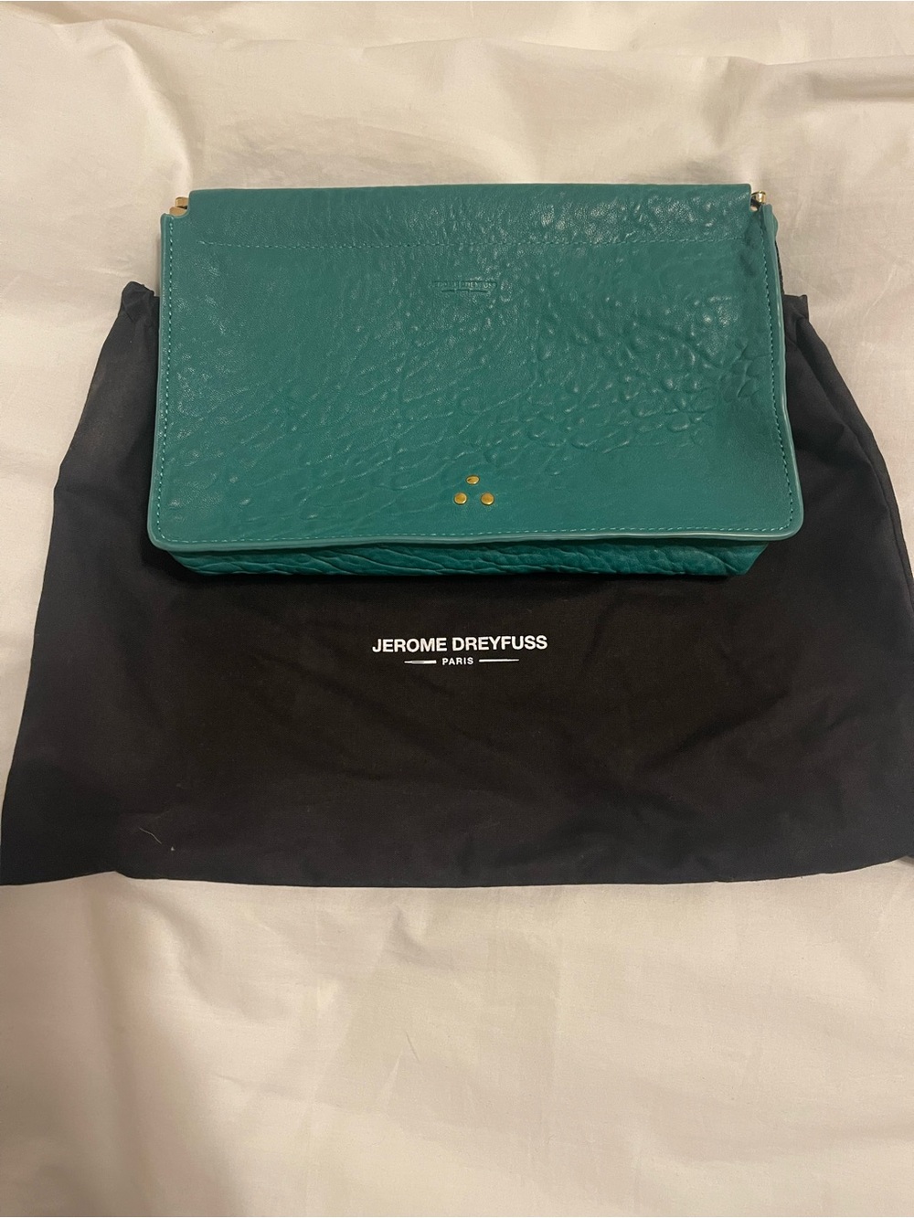 Jerome Dreyfuss Teal Leather Clutch Bag with Gold Studs